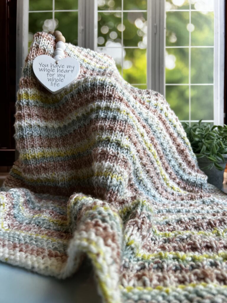 textured handknit baby blanket