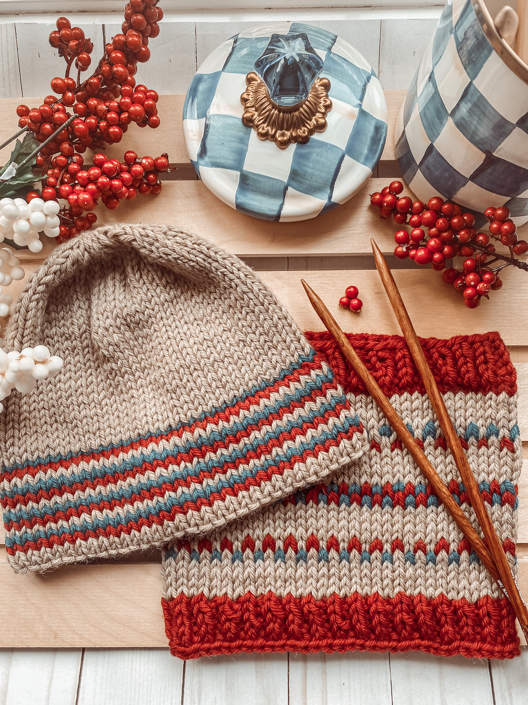 Knit Hat Cowl Set Knitting Pattern | Stars and Stripes | candyloucreations