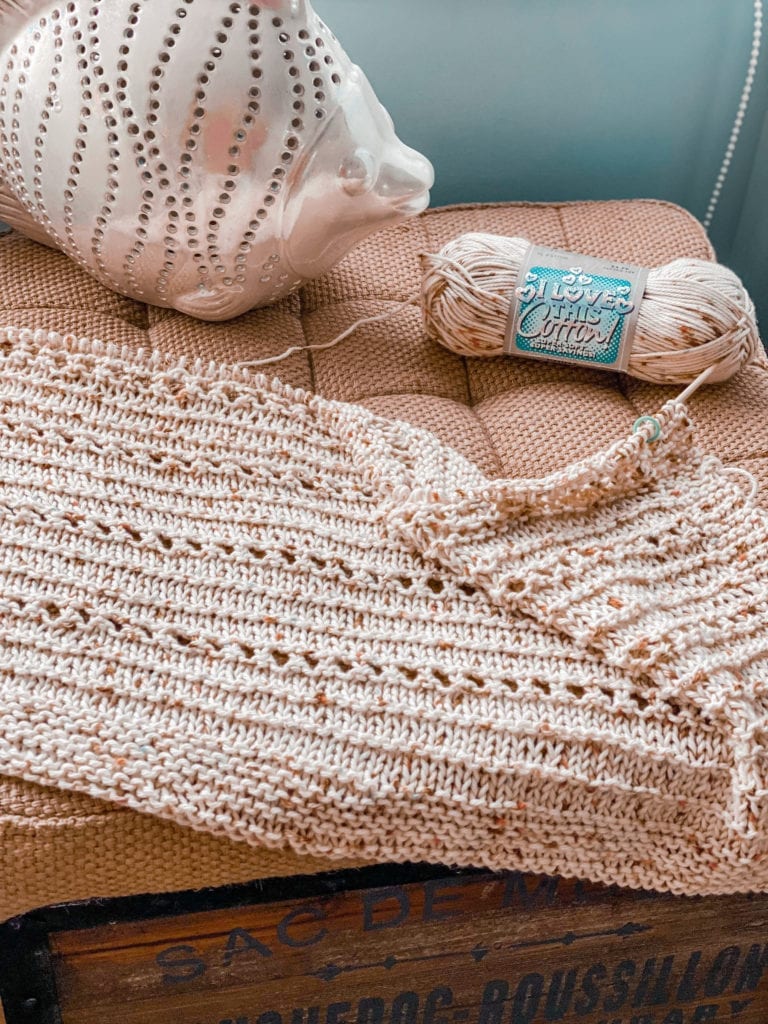 knit blanket with ceramic fish