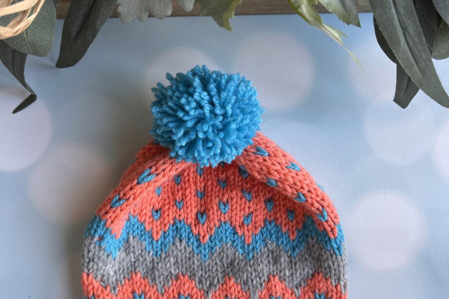 handknit fair isle hat with pompom