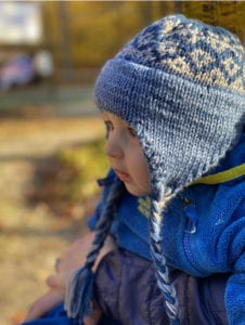 knit fair isle hat with earflaps and braids