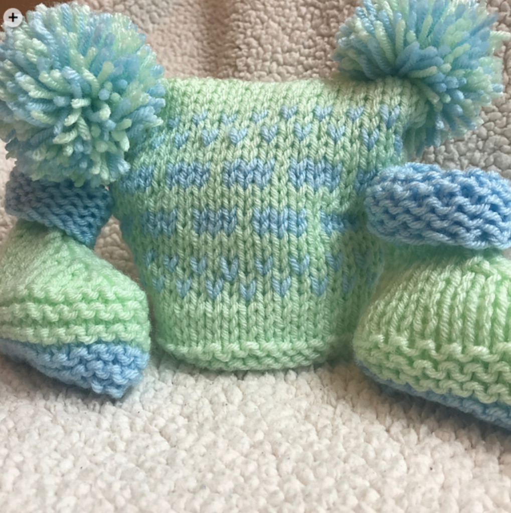 Double Pom Hat and Easy Stay On Booties