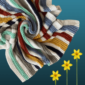 colorful striped blanket with 3 flowers