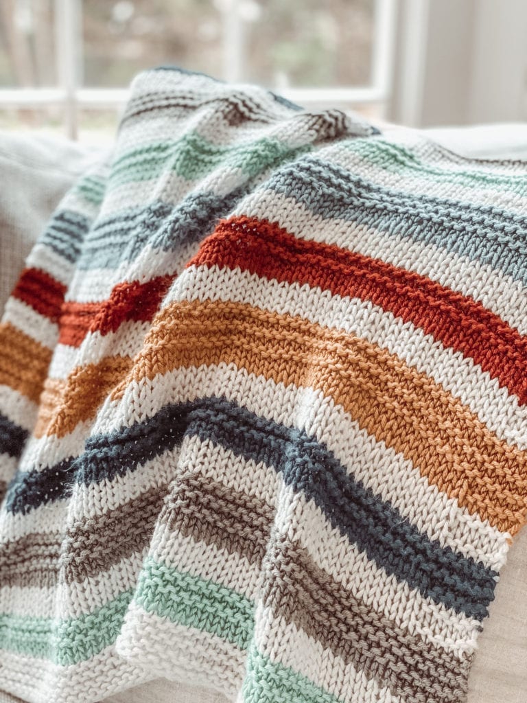 multi color striped handknit blanket