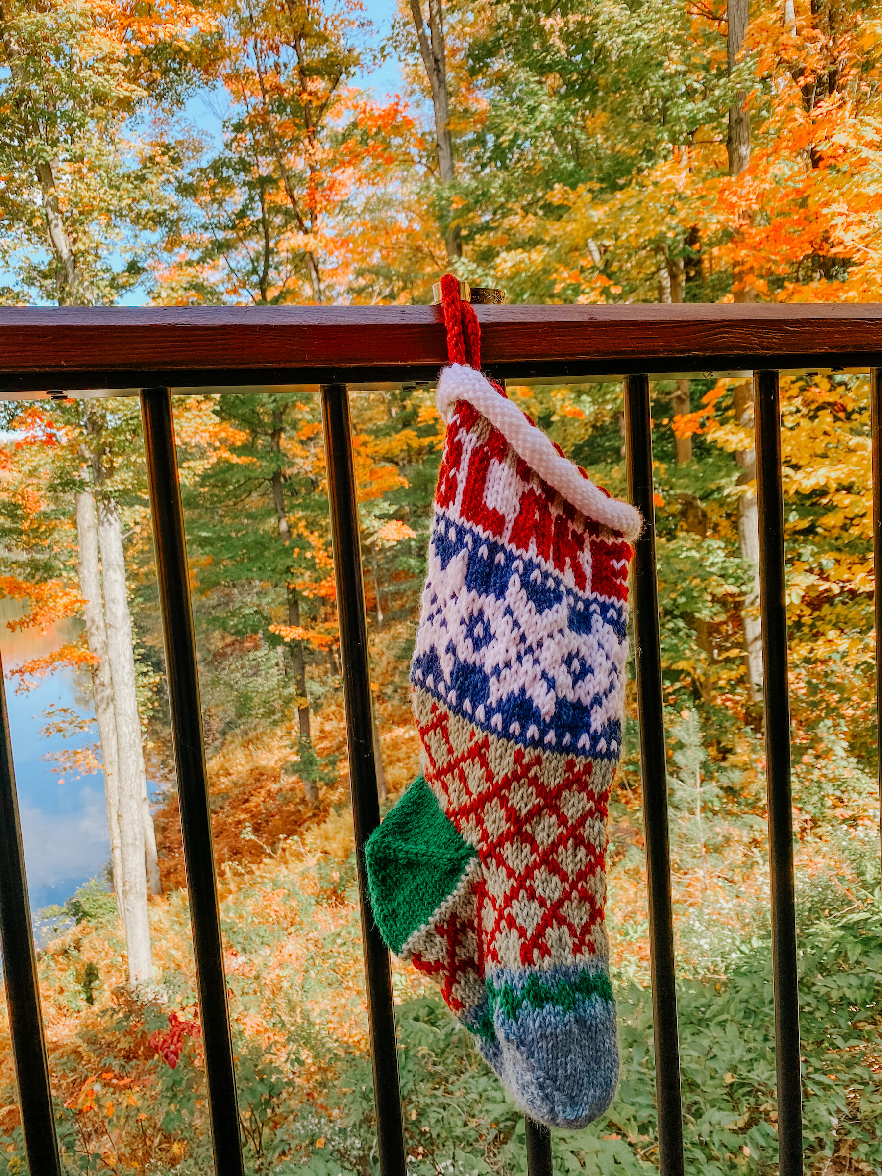 christmas stocking and fall foliage