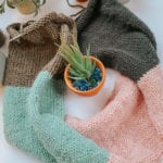 colorful knit pompom scarf