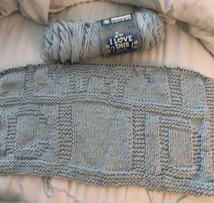elephant blanket knit halfway completed
