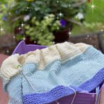 purple aqua yellow striped handknit blanket