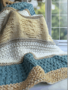 handknit baby blanket with lions