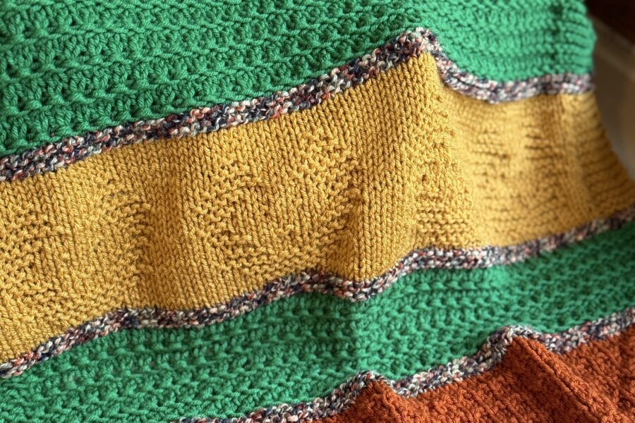 wide striped jungle themed knit blanket with lions