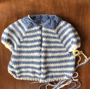 knit blue and white striped sweater