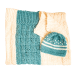 baby blanket and baby hat aqua and cream