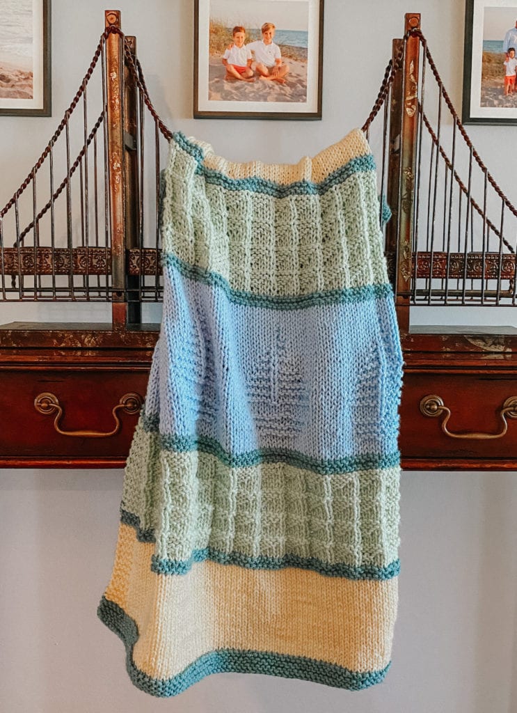 baby blanket with nautical theme in blue green and aqua