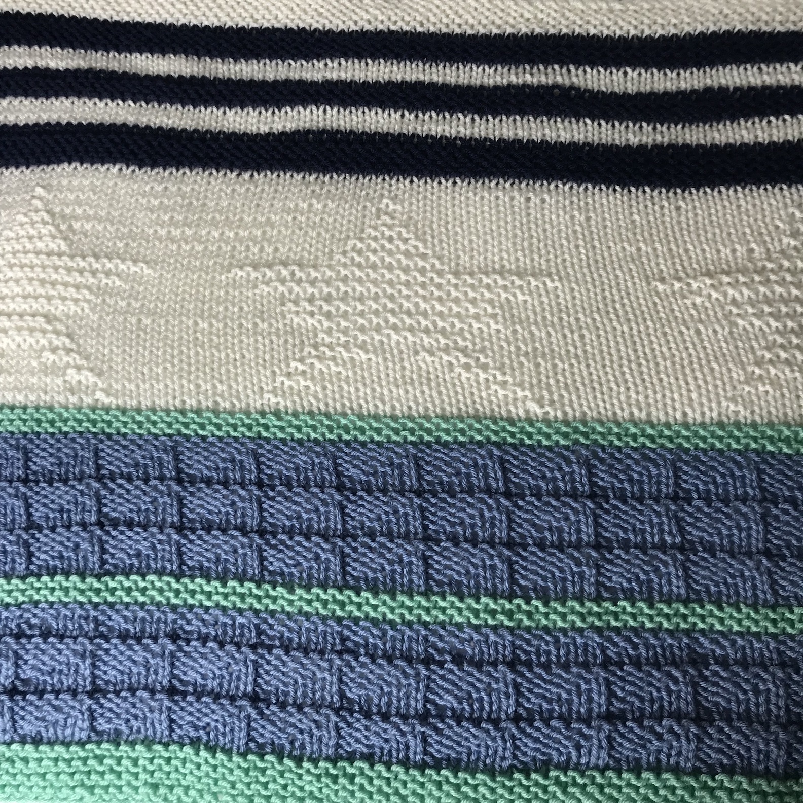 green, blue and white blanket with stars