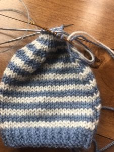 knit blue and white hat