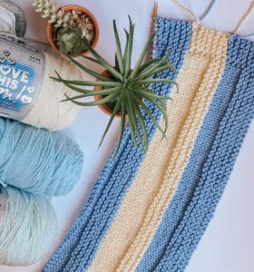 striped hand knit blanket blue and yellow