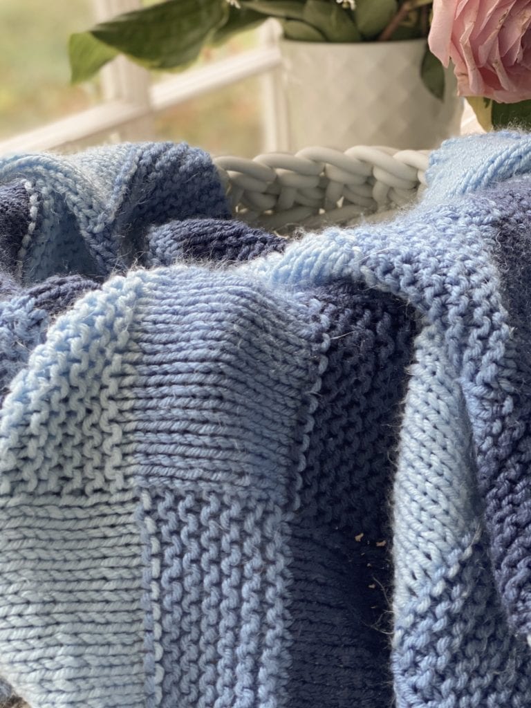 blue hand knit baby blanket