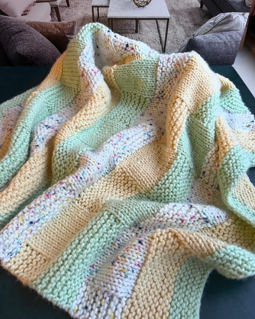 yellow, green and white basketweave style baby blanket