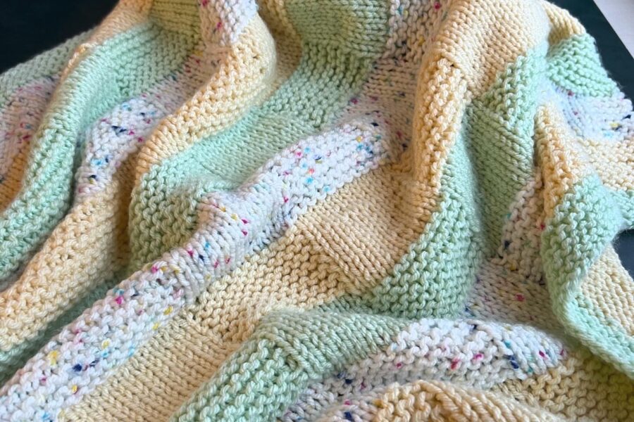 yellow, green and white basketweave style baby blanket