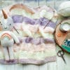 pastel basketweave knit baby blanket with unicorn